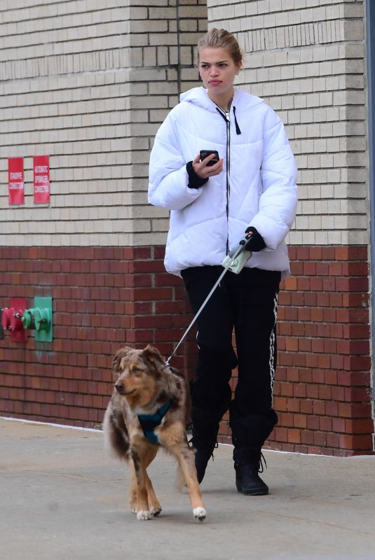DAPHNE GROENEVELD Out with Her Dog in New York 03/20/2020