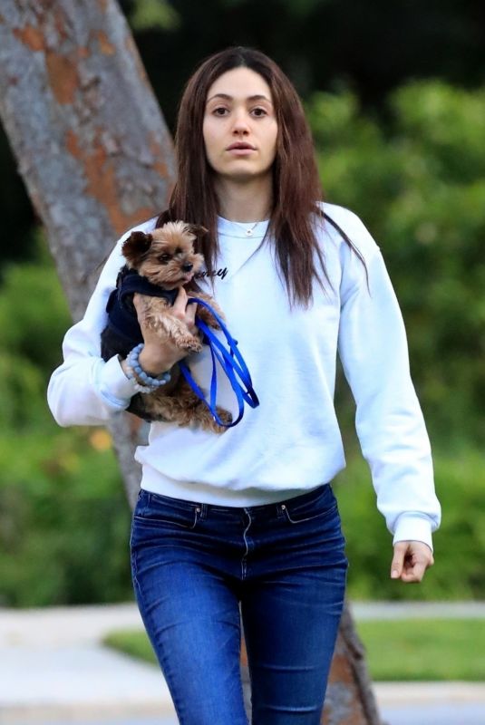 EMMY ROSSUM Out with Her Dog in Beverly Hills 03/30/2020