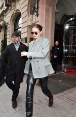 GIGI HADID Leaves Her Hotel in Paris 03/02/2020