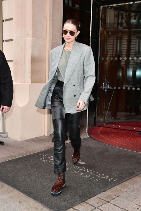 GIGI HADID Leaves Her Hotel in Paris 03/02/2020