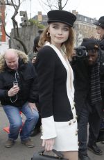 JESSICA BARDEN Arrives at Balmain Show at Paris Fashion Week 02/28/2020