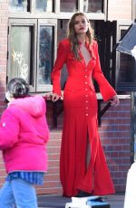 JOSEPHINE SKRIVER Eating a Slice of Pizza on the Set of Maybelline Ads in New York 03/09/2020