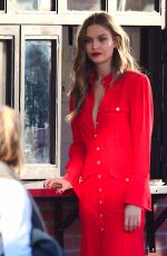 JOSEPHINE SKRIVER Eating a Slice of Pizza on the Set of Maybelline Ads in New York 03/09/2020
