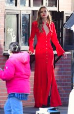 JOSEPHINE SKRIVER Eating a Slice of Pizza on the Set of Maybelline Ads in New York 03/09/2020