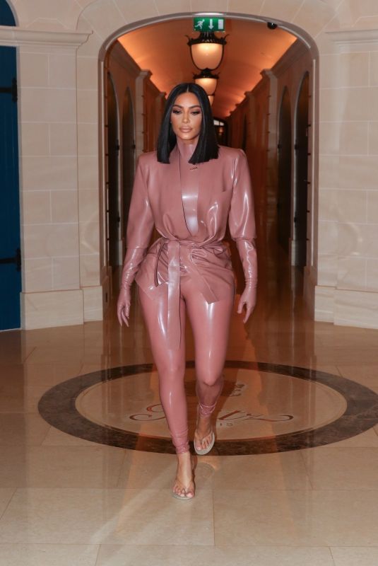 KIM KARDASHIAN in Balmain Latex Out to Dinner in Paris 03/01/2020