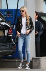 KIMBERLY STEWART in Leather Jacket and Denim at a Gas Station in Beverly Hills 03/05/2020