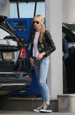 KIMBERLY STEWART in Leather Jacket and Denim at a Gas Station in Beverly Hills 03/05/2020