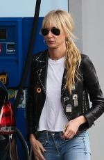KIMBERLY STEWART in Leather Jacket and Denim at a Gas Station in Beverly Hills 03/05/2020