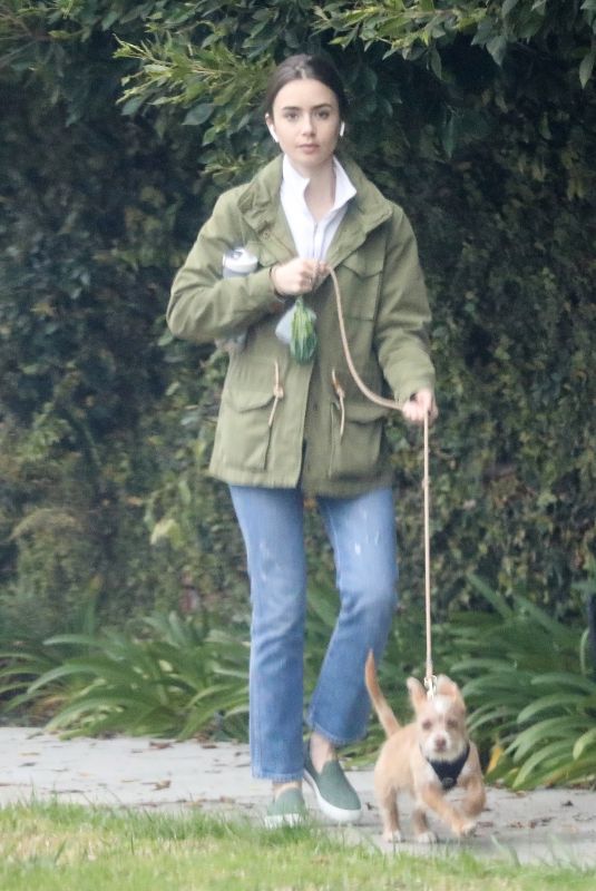 LILY COLLINS Out with Her Dog in Beverly Hills 03/10/2020
