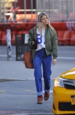 SIENNA MILLER in Denim Shows a Diamond Rring Out in New York 03/11/2020