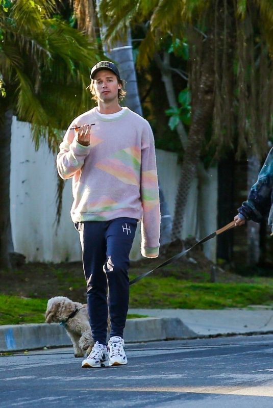 ABBY CHAMPION and Patrick Schwarzenegger Out with Their Dog in Pacific Palisades 04/22/2020
