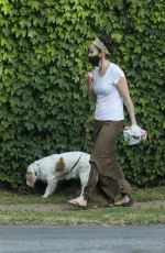 AMY BRENNEMAN Wearing Mask Out with Her Dog in Beverly Hills 04/29/2020