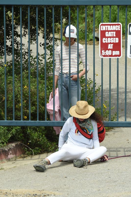 ANDIE MACDOWELL and MARGARET and RAINEY QUALLEY Sneaking Out of Closed Park in Los Angeles 04/19/20