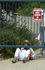 ANDIE MACDOWELL and MARGARET and RAINEY QUALLEY Sneaking Out of Closed Park in Los Angeles 04/19/20