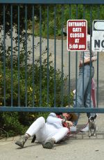 ANDIE MACDOWELL and MARGARET and RAINEY QUALLEY Sneaking Out of Closed Park in Los Angeles 04/19/20