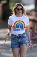 ASHLEY JAMES in Denim Shorts Out with Her Dog in London 04/24/2020