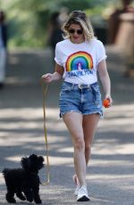 ASHLEY JAMES in Denim Shorts Out with Her Dog in London 04/24/2020
