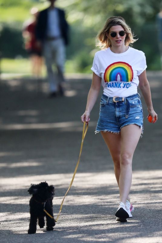 ASHLEY JAMES in Denim Shorts Out with Her Dog in London 04/24/2020