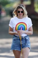 ASHLEY JAMES in Denim Shorts Out with Her Dog in London 04/24/2020
