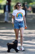 ASHLEY JAMES in Denim Shorts Out with Her Dog in London 04/24/2020