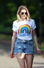 ASHLEY JAMES in Denim Shorts Out with Her Dog in London 04/24/2020
