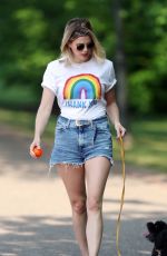 ASHLEY JAMES in Denim Shorts Out with Her Dog in London 04/24/2020