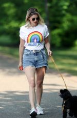 ASHLEY JAMES in Denim Shorts Out with Her Dog in London 04/24/2020