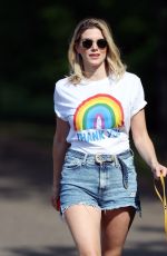 ASHLEY JAMES in Denim Shorts Out with Her Dog in London 04/24/2020