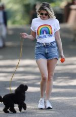 ASHLEY JAMES in Denim Shorts Out with Her Dog in London 04/24/2020