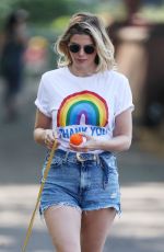 ASHLEY JAMES in Denim Shorts Out with Her Dog in London 04/24/2020
