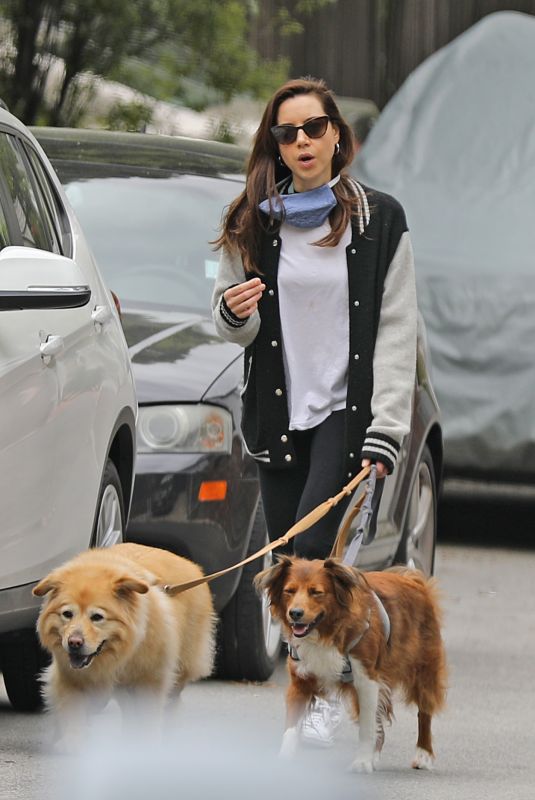 AUBREY PLAZA Out with Her Dogs in Los Angeles 04/19/2020