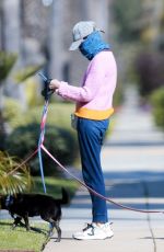 CALISTA FLOCKHART Wearing Bandana Mask Out with Her Dogs in Los Angeles 04/13/2020