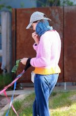 CALISTA FLOCKHART Wearing Bandana Mask Out with Her Dogs in Los Angeles 04/13/2020