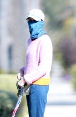 CALISTA FLOCKHART Wearing Bandana Mask Out with Her Dogs in Los Angeles 04/13/2020