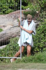 DEBORAH HUTTON in Swimsuit at a Closed Beach in Sydney 04/02/2020