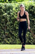 DEVON WINDSOR in Tights Out with her Dog in Los Angeles 04/17/2020