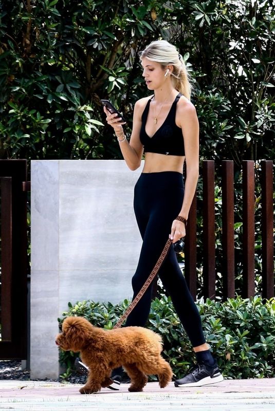 DEVON WINDSOR in Tights Out with her Dog in Los Angeles 04/17/2020