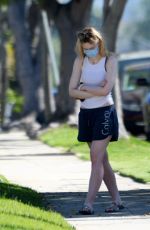 ELLE FANNING in Shorts Wearing Mask Out in Sherman Oaks 04/28/2020