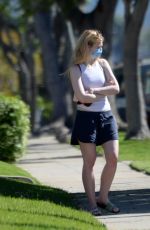 ELLE FANNING in Shorts Wearing Mask Out in Sherman Oaks 04/28/2020