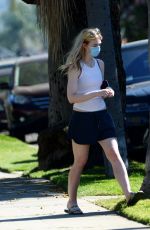 ELLE FANNING in Shorts Wearing Mask Out in Sherman Oaks 04/28/2020