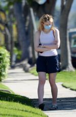 ELLE FANNING in Shorts Wearing Mask Out in Sherman Oaks 04/28/2020