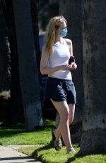 ELLE FANNING in Shorts Wearing Mask Out in Sherman Oaks 04/28/2020