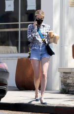 EMMA ROBERTS in Denim Shorts Out for Iced Coffee in Los Angeles 04/27/2020