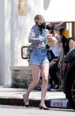 EMMA ROBERTS in Denim Shorts Out for Iced Coffee in Los Angeles 04/27/2020