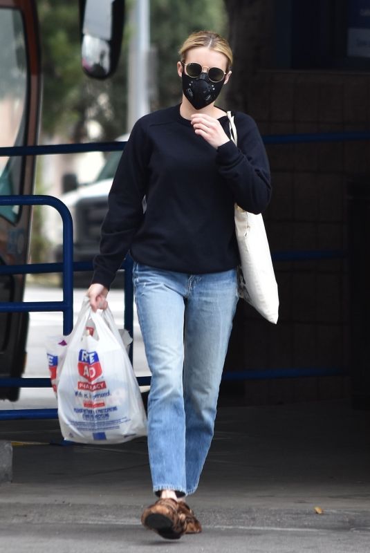 EMMA ROBERTS Wearing a Black Mask Shopping at Rite Aid in Los Feliz 04/04/2020