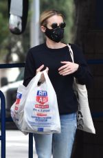 EMMA ROBERTS Wearing a Black Mask Shopping at Rite Aid in Los Feliz 04/04/2020