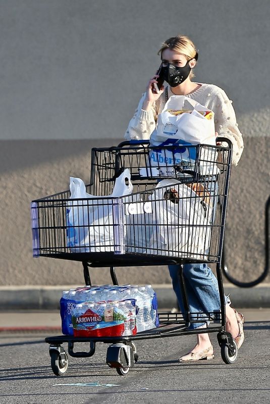 EMMA ROBERTS Wearing Black Mask Out Shopping in Los Angeles 04/16/2020