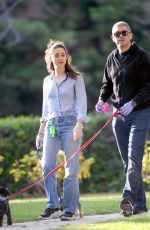 EMMY ROSSUM and Sam Esmail Wearing Rubber Gloves Out with Their Dogs in Los Angeles 04/01/2020