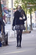 FAMKE JANSSEN Wearing Scarf and Gloves Out in New York 04/11/2020