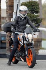 HALLE BERRY Out Riding Her KTM 390 Duke Motorcycle in Malibu 04/26/2020